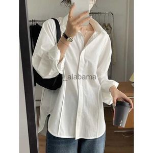 Kvinnors blusar skjortor 2023 Autumn New Shirt for Women Korean Style Soild Color Long Sleeve Loose Button Up Blouse Design Female Cotton Tops White YQ231214