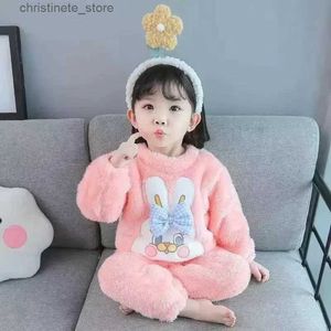 Pajamas Girl Pajamas Children's Home Suit Set Girls' Autumn/Winter Korean Edition Thickened Baby Coral Fleece Two Piece Sleepwear Set