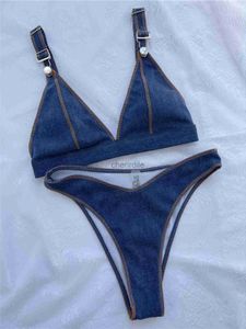 Kadın Mayo Seksi Denim Mavi Brezilyalı Yüksek Kesik Bikini Kadın Mayo Kadın Mayo Bikini Set Bater Bathing Suit Yüzme K4498 YQ231218