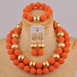 Necklace Earrings Set Fashion African Jewelry Orange Simulated Pearl Wedding Beads Bridal