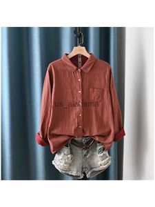 Women's Blouses Shirts Two Sides To Wear -- Lamtrip Plaid Stripe Peter Pan Collar Double Layers Cotton Yarn Long Sleeve Loose Shirt Blouse 2023 Summer YQ231214