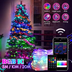 Andra evenemangsfestleveranser RGB IC Christmas Fairy String Lights Led App Control SMART Light Dimble Music Sync Lamps Xmas Tree Year Party Decor Lamp 231214