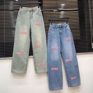 Brand Autumn/winter New Fashion Towel Embroidered Letters Wash and Worn Down Straight Leg Jeans