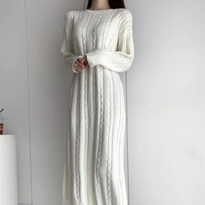 Vestidos casuais grosso quente malha 2023 mulher sólida camisola vestido mulheres coreano inverno jumper pollover o pescoço solto vestido