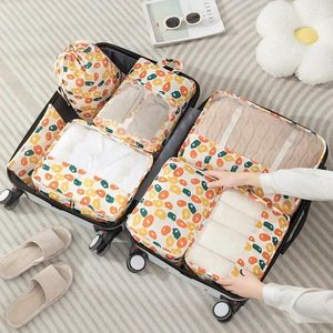 Duffel Bags 7pcs Packing Cubes For Travel Cartoon Print Storage Luggage Suitcase Shoe Clothes Underwear High Quality Organizing Bag