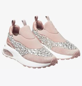 Eleganta varumärke kvinnor memphis tränare med kristaller neopren läder glid på sneakers rosa svart vit dam komfort löpare sport lyxiga skor EU35-40