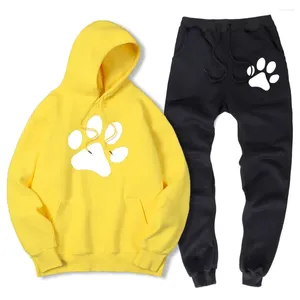 Homens Tracksuits Homens Treino Dos Desenhos Animados Cão Impresso Moletom E Sweatpants Outono Inverno Quente Fleece 2 Peça Define Sportswear Terno Masculino