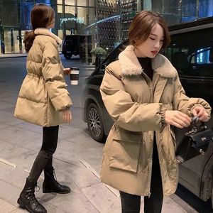 女性ダウンパーカーXPQBB韓国ファッション女性ウィンターパーカーファーカラー厚い暖かい雪を着たパッド入りパーカレディースストリートルーズロングダウンコットコート231213