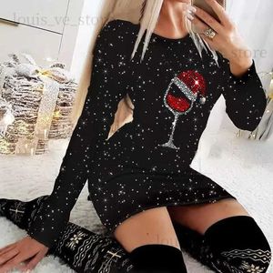 Urban Sexy Dresses Christmas Glitter BodyCon Dress Women Vint Glas Print Party Dresses Mini Dresses O-Neck BodyCon Elegant Winter 2023 Vestidos T231214