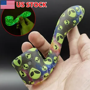 4.5 INCH Unbreakable Hand Pipe Bong Alien Printed Glows in the dark Smoking Pipe