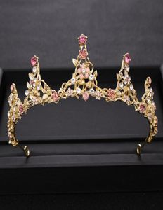 Trendy różowy kryształowa księżniczka korona złota ślub tiara diadem ślubny dhinestone rhinestone włosy biżuteria