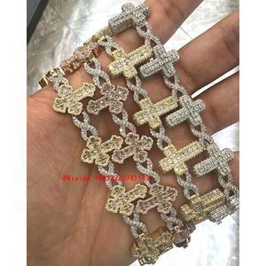 Lifeng Jewelry Iced Out Hip Hop Infinity Link Chain Sier VVS Moissanite Cubanブレスレットバゲットクロスチェーン