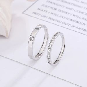 Wedding Rings S925 Sterling Silver Ring Couple Pair Ring Men's and Women's Wedding Plain Ring Japanese Light Luxury Single Row Fine Diamond 231214