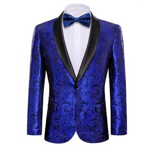 Abiti da uomo Luxury Royal Blue Paisley Blazer di seta Designer Smoking Slim Fit Cappotto Giacca Abito da sposa casual Barry.Wang