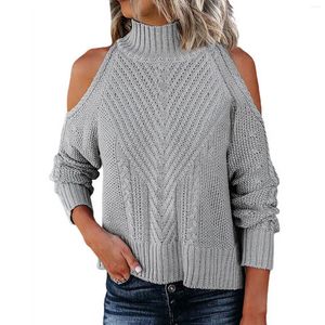 Maglioni da donna Fibra acrilica Pullover quotidiano con spalle fredde Casual Maglia a trecce Solido Sexy Autunno Inverno Manica lunga Girocollo Donne morbide