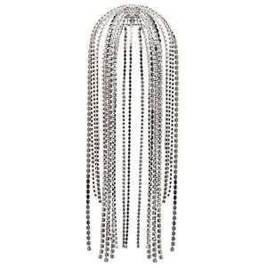 StoneFans Trendy Rhinestone Hair Accessories Chain for Women Jewelry Elegant Full Crystal Tassel Hairbands Long Chain Headwear W01313L