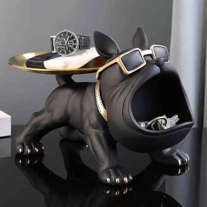 Decorative Figurines Resin Dog Statue Living Room Decor Decorative Storage Tray Sculpture Ornament Animal Figurines for Home Interior Desk Decoration