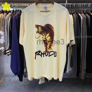 Kaplan Baskı Deseni Rhude Kısa Kollu Erkekler Kadın Yüksek Kaliteli Moda Sokak Giyim Üst Tees Sıradan O boyun rhude T-Shirts 4T4L