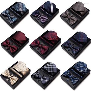 Gravatas borboletas HUISHI gravata masculina 6 peças conjunto caju impressão abotoaduras toalha quadrada borboleta caixa de presente