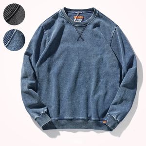 Mens Hoodies Sweatshirts Autumn and Winter American Round Neck Sweater Men W WASHED LongSleeved Shirt Sticked Sports Pullover 231214