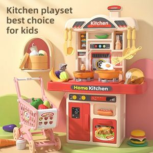 Cozinhas jogar comida realista fingir cozinhar brinquedo para crianças chef playset acessórios de cozinha luzes sons toddles meninas meninos presentes 231213