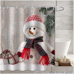 Chuveiro cortinas bonito boneco de neve cortina de natal decoração de casa 3d cena de neve impermeável poliéster tecido banheiro quarto blackout 220922 dhdpg
