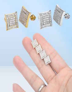 Micro Pave Cubic Zirconia Ice Out Geometrci Square Stud Earring Men Women Bling CZ Earrings Hip Hop Rapper Jewelry3421690