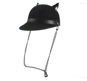 Ballkappen Wolle Schwarze Frauen Baseballmütze mit Punkkette Lady Devil Horns Niedliche Katzenohr Tier Bowler Visor Cap3123197