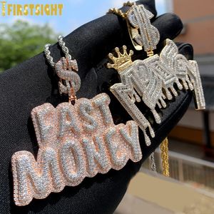 Чокеры Iced Out Bling Корона Буквы Деньги Кулон Ожерелье Двухцветный Цвет CZ Циркон Символ Доллара Ожерелья мужские Хип-Хоп Ювелирные Изделия 231214