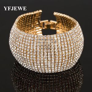 YFJEWE Moda Gioielli con strass completi per le donne Lusso Classico Cristallo Pavimenta Bracciale a maglie Bangle Accessori per feste di nozze B1222508