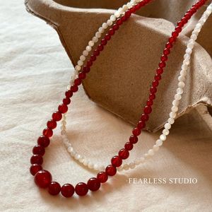 Pendant Necklaces Ins Niche Design Imitation Red Natural Stone Beaded Necklace Women Minimalist Temperament Versatile Collarbone Chain Neck