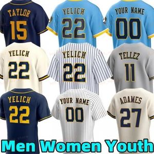 22 Maglia da baseball Christian Yelich Rowdy Lorenzo Cain Tellez Devin Williams Willy Adames Jesse Winker Brice Turang Sal Frelick Garrett Mitchell