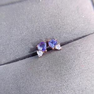 Kolczyki Dangle Natural Tanzanite 925 Srebrny certyfikat w kształcie serca 5x5 mm fioletowy klejnot Piękna dziewczyna Prezent Bezpłatna dostawa