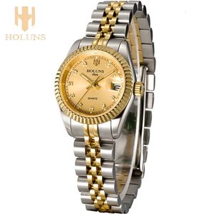 Andra klockor Fashion Holuns Luxurious Diamond Ladies Quartz Business Dress Rostfritt stål Vattentät Watch Love Gift for Women 231214