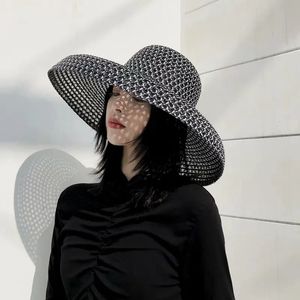 Wide Brim Hats Bucket Retro Round Top Hat Ladies Sun Travel Holiday Visor Vintage Women Beach Black And White Wholesale 231213