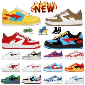 Bapestass Running Shoes Homens Couro Envernizado Branco Cáqui Mulheres Nostálgico Azul Amarelo Treinadores STA SK8 Tênis Esportivos Bapestaes Sapatos ABC Camo 20º Aniversário Azul