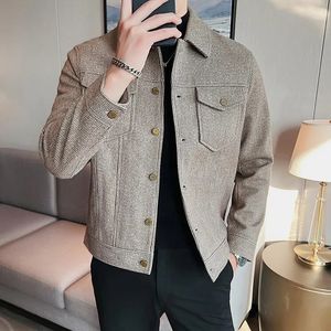 Herrjackor NWE Slim Fit Woolen Plaid Bomber Winter Jacket Män japanska streetwear Men Jackor Winter Jackets For Men Brand Coat S-3XL 231213