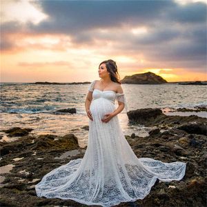 Sukienka macierzyńska do fotograficznego fotografii matki z ramion seksowne koronkowe sukienki w ciąży 2024 Kobiety elegancka długa sukienka syrenka