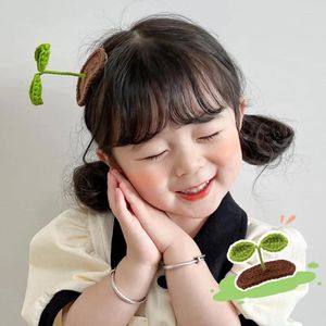 Hair Accessories Wool Green Bean Sprout Clips Funny Decorative Children Kawaii Pins Handmade Knitting Girls Decorations