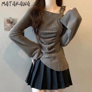 Women's Sweaters Matakawa Y2k Flare Sleeve Autumn Winter Clothes Women Off Shoulder Solid Korean Fashion Pull Femme Vintage Pullovers