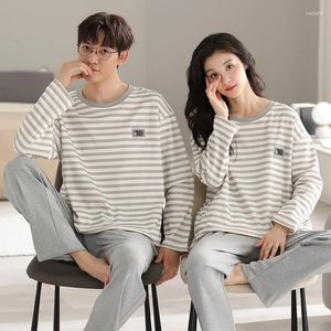 Frauen Nachtwäsche 2024 Frühling Plus Größe Paar Langarm Baumwoll -Pyjama -Sets für Frauen koreanische lässige gestreifte Männer Homewear -Kleidung