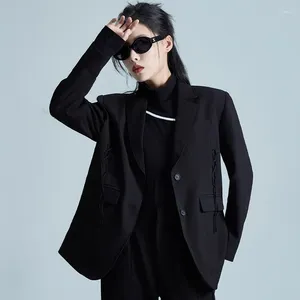 Women's Suits Comfy Soft Cotton Blazers Women 2024 Spring Fall Tailored Coat Black Office Lady Business Jacket Loose Fit Ribbons Split Hem