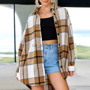 Women's Blouses Shirts 2023 Autumn and Winter Women Vintage Plaid Streetwear Oversized Woolen Cardigan Shirts Y2K Casual Long Sleeve Irregular Blouses YQ231214