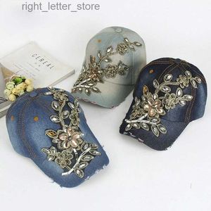 Ball Caps Japanese and Korean Style Baseball Cap Ethnic Wild Embroidery Flowers Ladies Caps Hot Rhinestone Denim Street Hip-hop Hats YQ231214