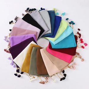 Bandanas Durag 70*175CM Muslim Chiffon Hijab Schals Schal Frauen Einfarbig Kopf Wraps Perle Chiffon Schmuck Zubehör verziert Schal 231214