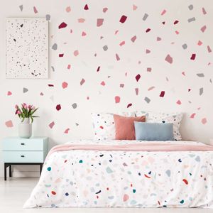 Red Color Terrazzo Pattern Wall Stickers Irregular Shape White-Background Wall Decals for Living Room Window Glass Bedroom