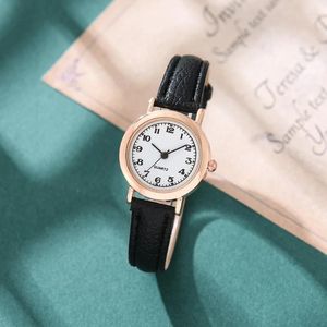 Armbandsur College Style Korean Fashion Literary Artistic Leather Band Vintage Student Girls Women Small Round Dial Automatic Quartz Watch