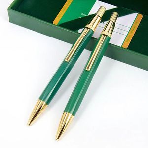 Jakość MSS Prezent RLX Luksusowy zielony kolor All Metal Ballpoint Pen Gold Trim School School Sieć Pisywanie Pisanie gładkie 231225