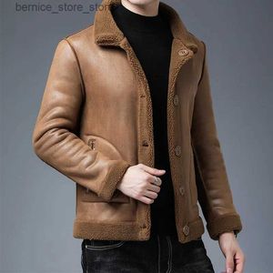 Jaqueta masculina de pele sintética reversível pele de cordeiro casaco de lã masculino e casaco de inverno de pele de lã roupas masculinas Q231212