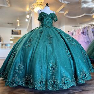 Szmaragdowe zielone sukienki Quinceanera 2024 Księżniczka Słodka 16 lat dziewczyny sukienki na przyjęcie urodzinowe